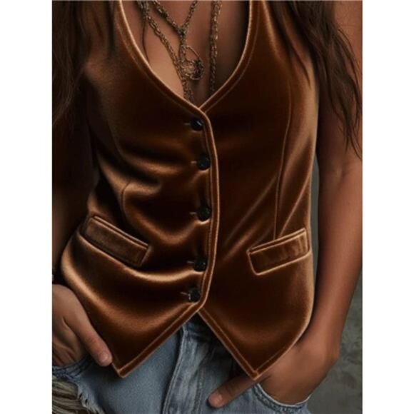 Velvet Button-Down Vest Coat - Picture 2 of 9